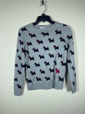 Charter Club Scottie Dog Sweater Petite XS Gray Novelty Knit Preppy Classic Dogs